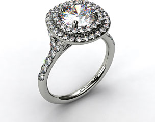 14k White Gold Diamond Split Shank Double Halo Pave Engagement Ring